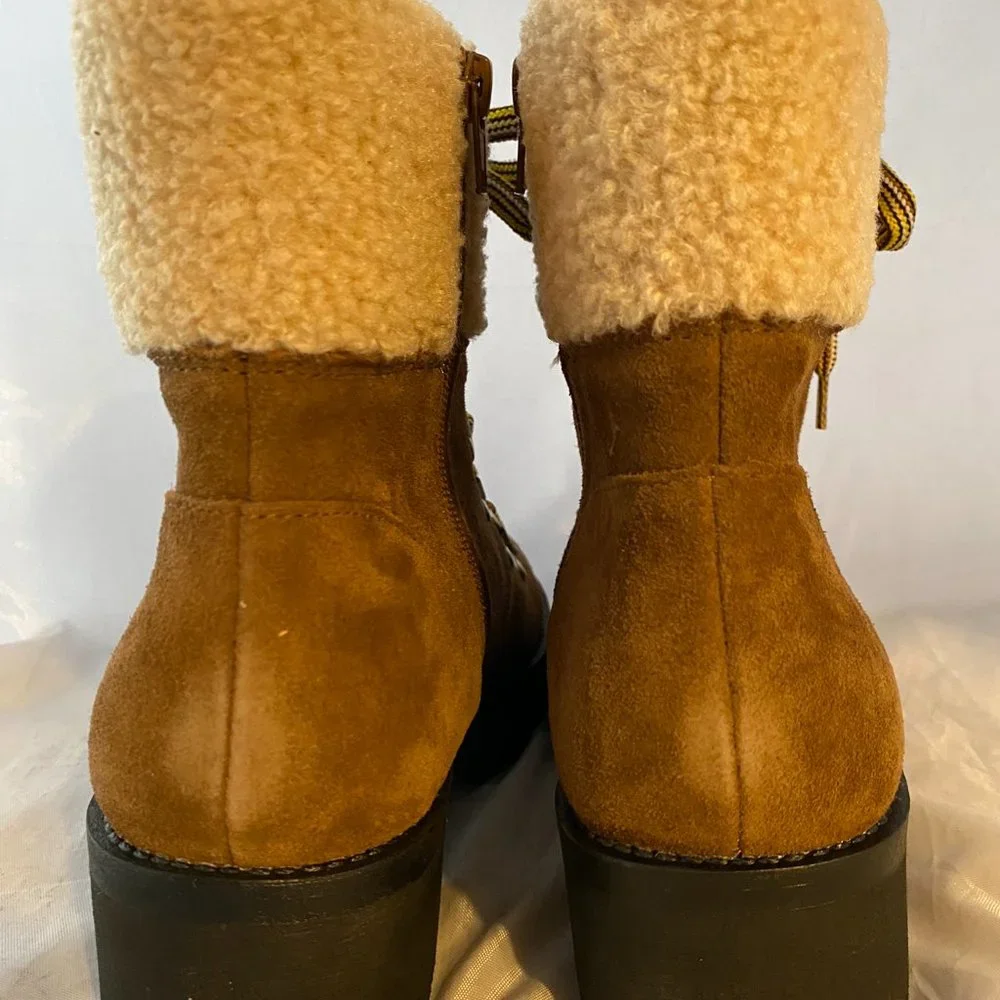 Steve Madden Brown Suede Shearling-Lined Lug Booties